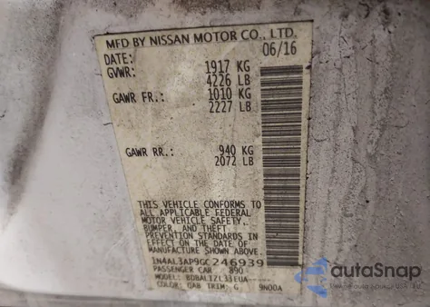 2016 Nissan Altima 2.5 Sv из США, поврежденный, VIN 1N4AL3AP9GC246939